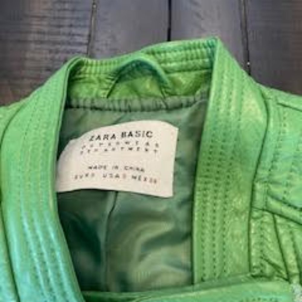 Green Faux Leather Bomber - Picture 2 of 3